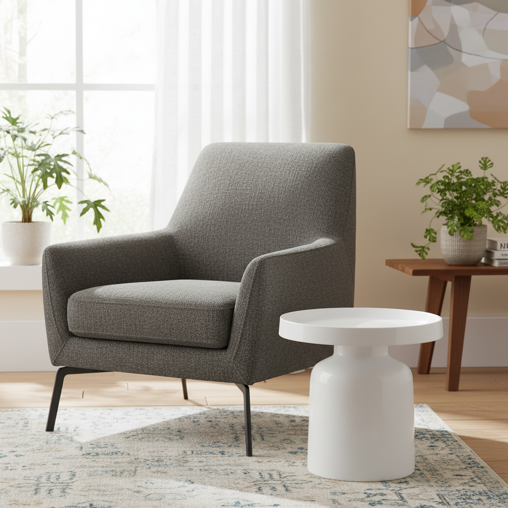 weißer Metalltisch für das Wohnzimmer