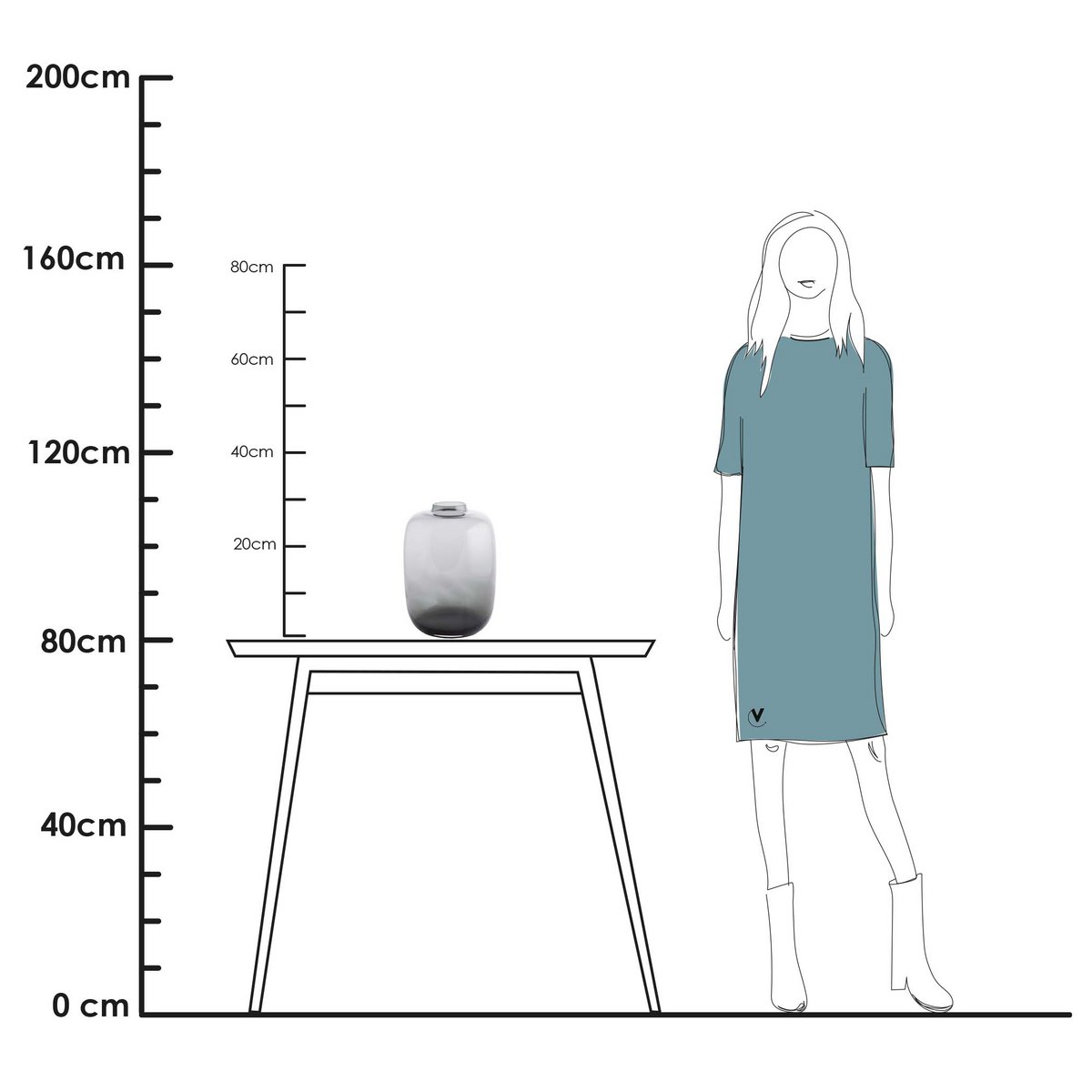 Glasvase breit 29 cm für Blumen Glas grau