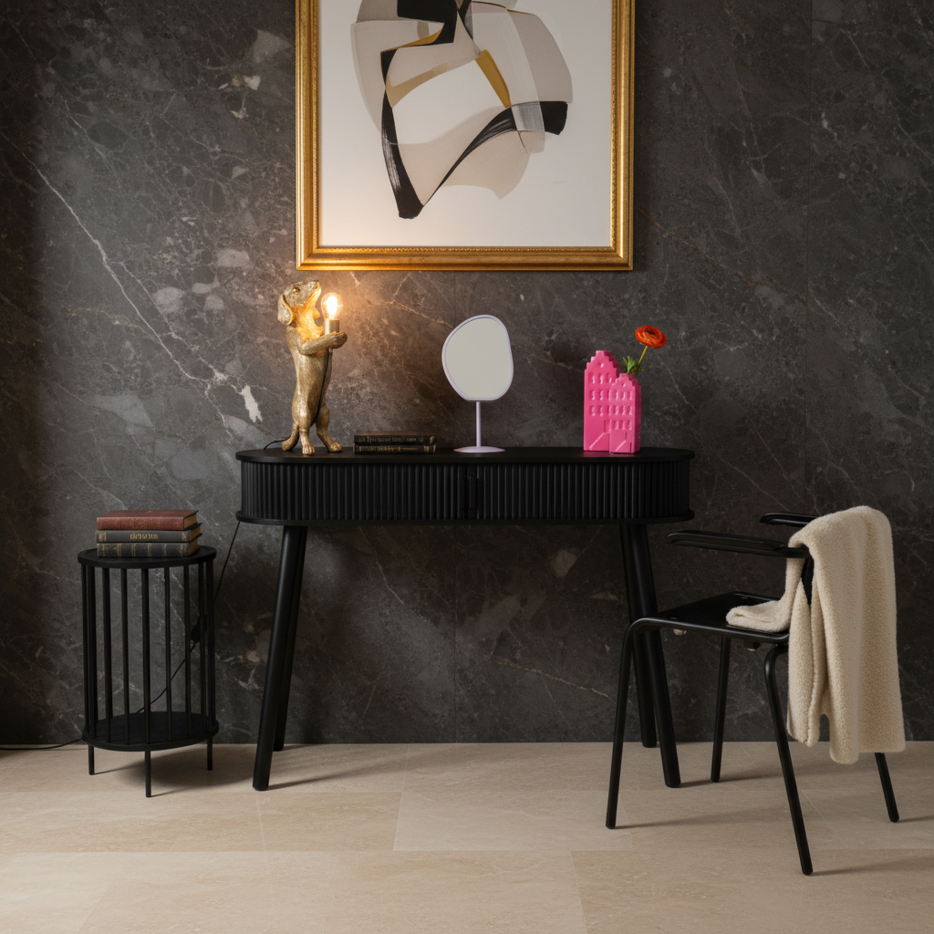Konsole Tisch - Schwarz - MDF - 100x33x76cm mit Lamellen