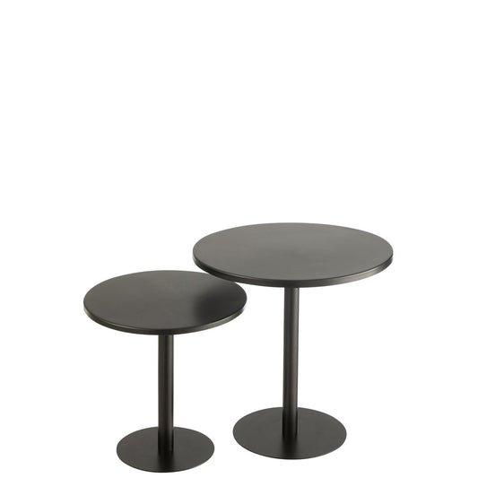 2er-Set runde Beistelltische aus Metall in Schwarz von J-Line, modernes Design