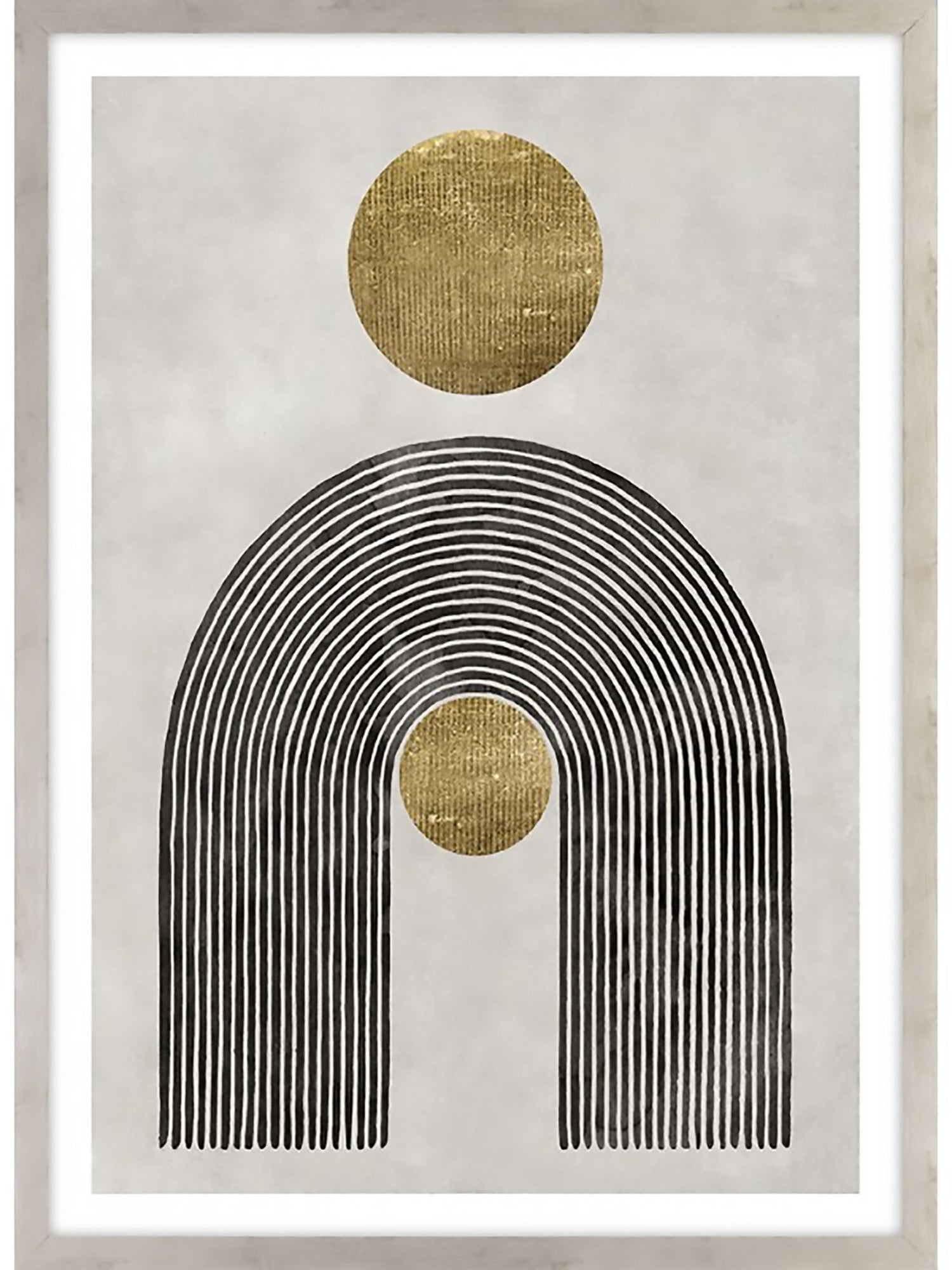 gerahmtes Bild im ZEN Stil mit Kugeln in gold und Linien