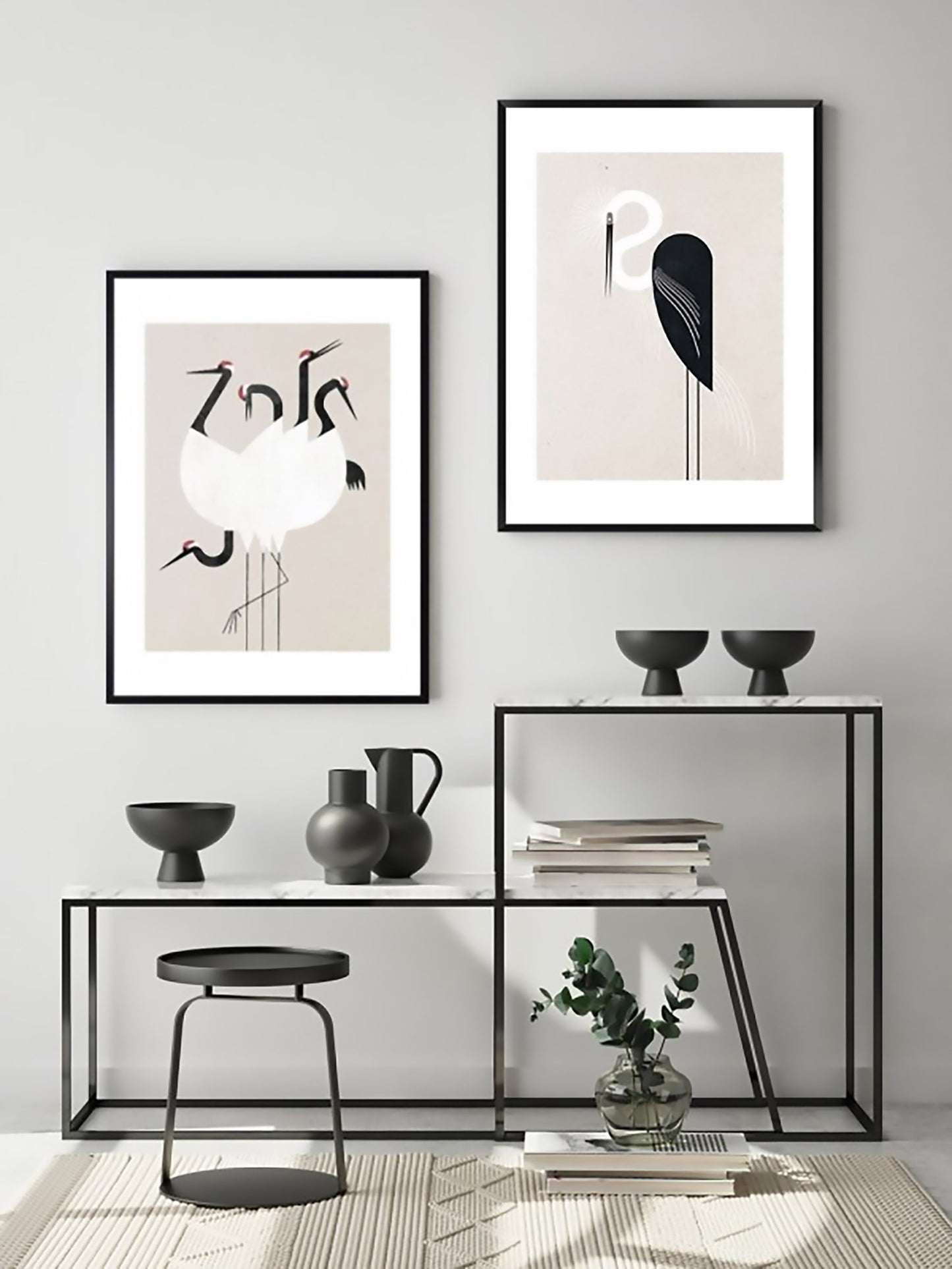 2 Bilder mit Vögeln in schwarzem Rahmen