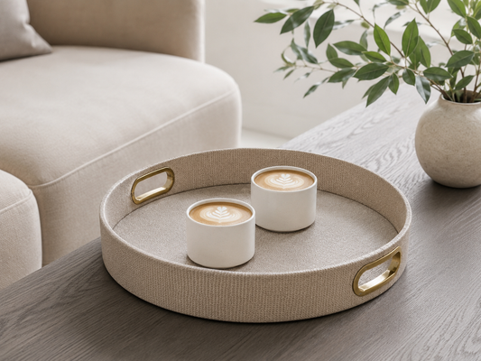Signature Tablett rund Strickoptik mit Griffen