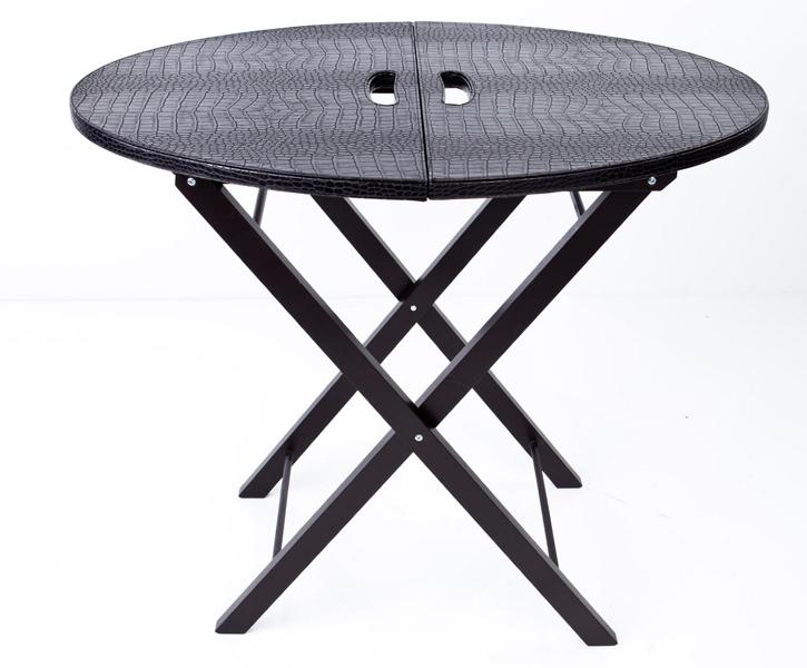 ovaler Tisch zum Aufklappen mit Griffen und Tischplatte in Leder