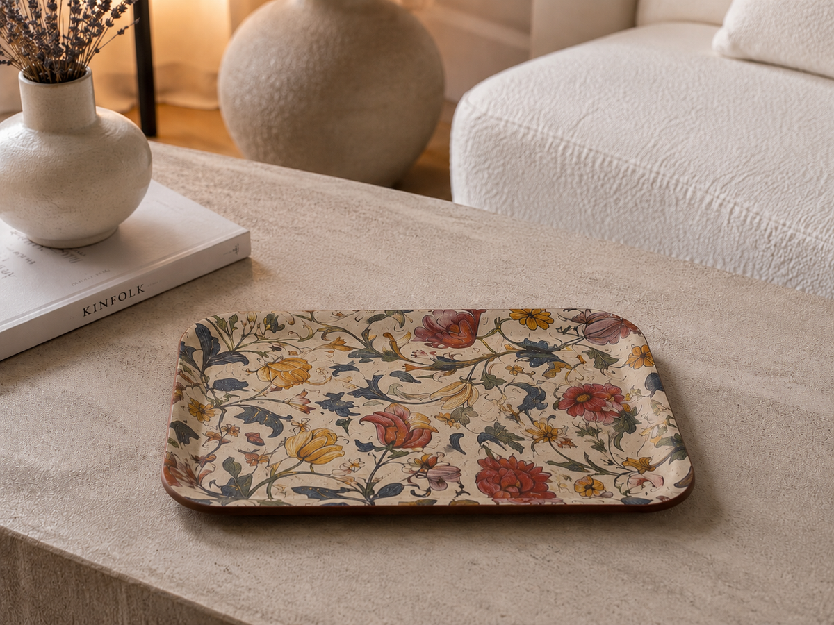 Tablett klein flach rechteckig mit Blumenmuster 33 × 25 cm