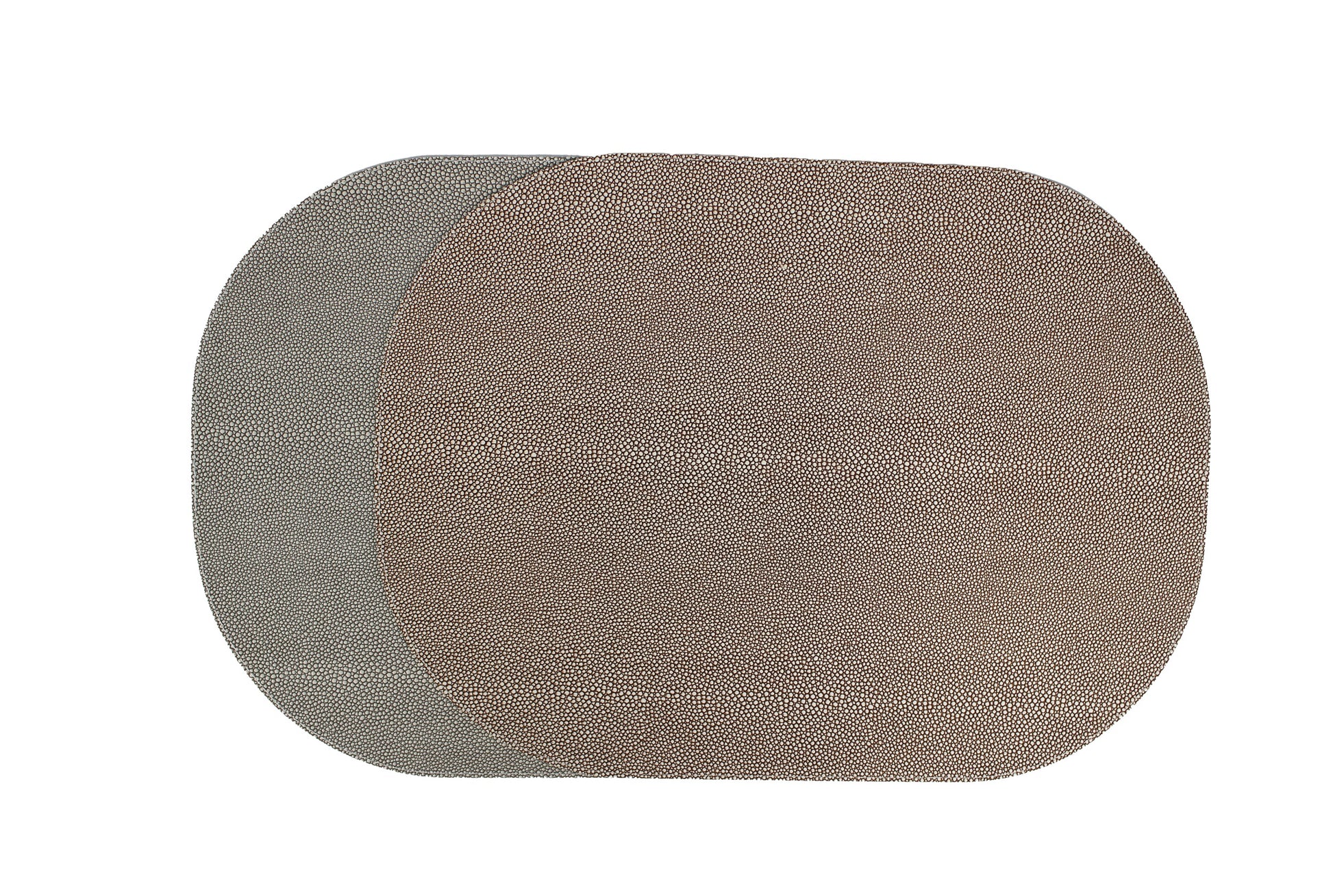 ovale Tischsets zweifarbig braun grau in Rochenhaut Leder Optik
