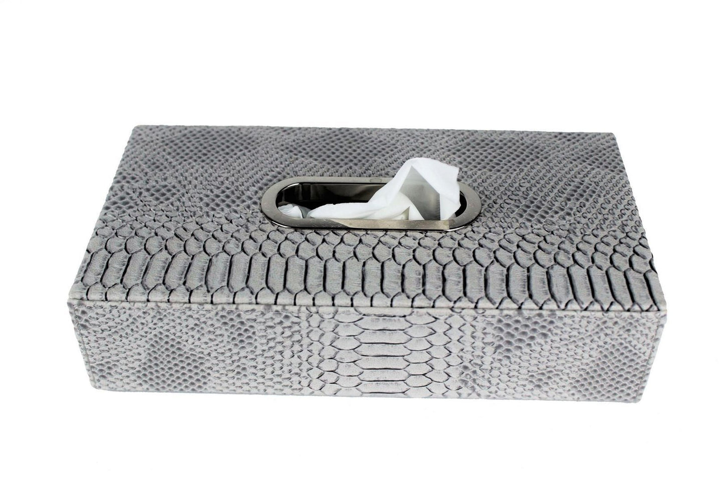 rechteckiger Taschentuchspender in grauem Leder für Taschentücher