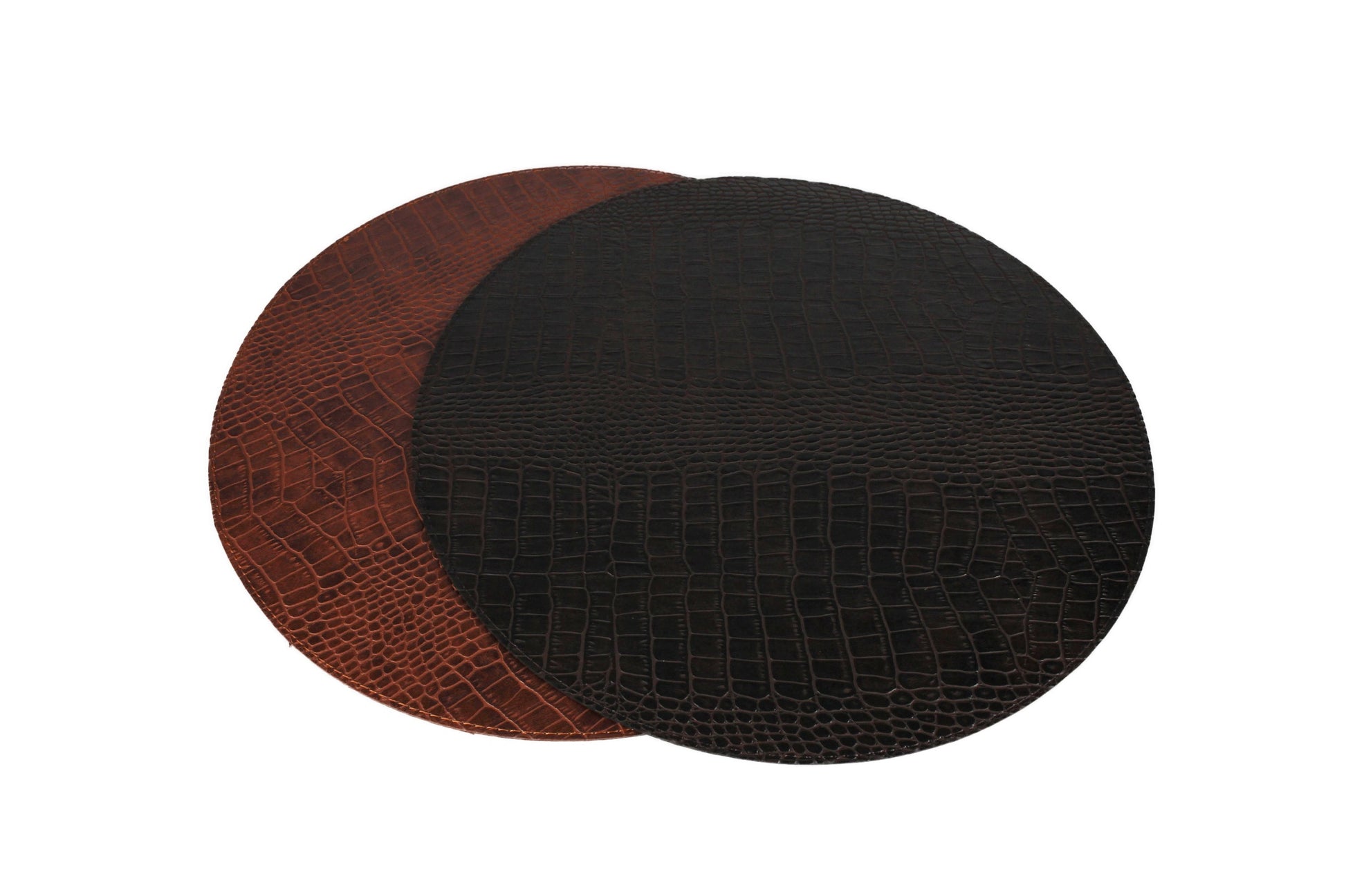 Zweifarbige runde Tischsets 38 cm in Krokoleder vegan
