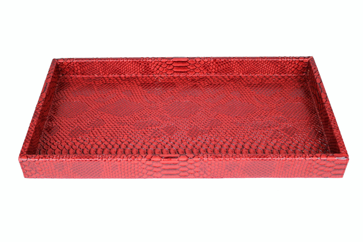 flaches Tablett Vanity von Signature Home Collection in leuchtendem Schlagenleder in rot