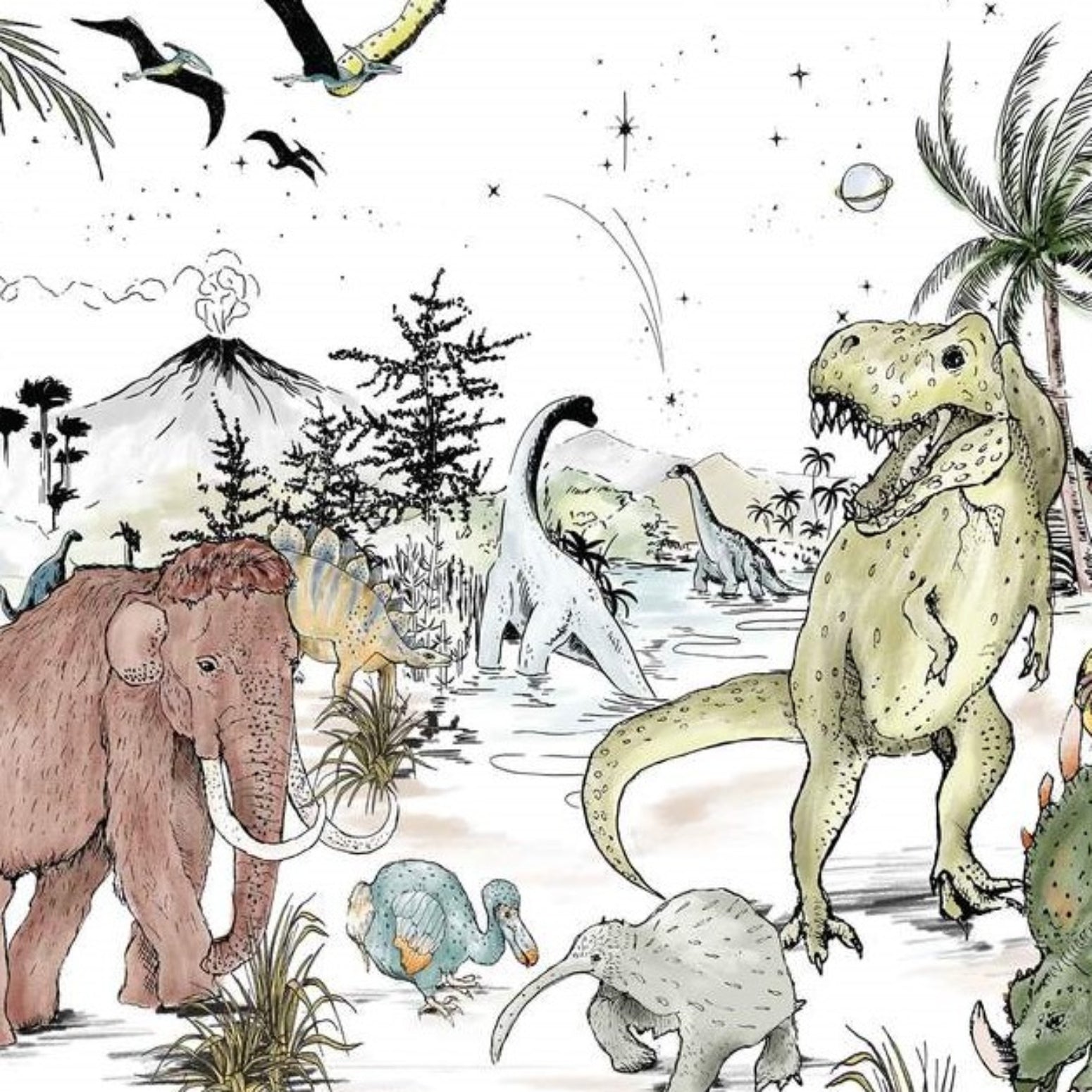 Mammut und Dinosaurier Bild für Wanddekoration