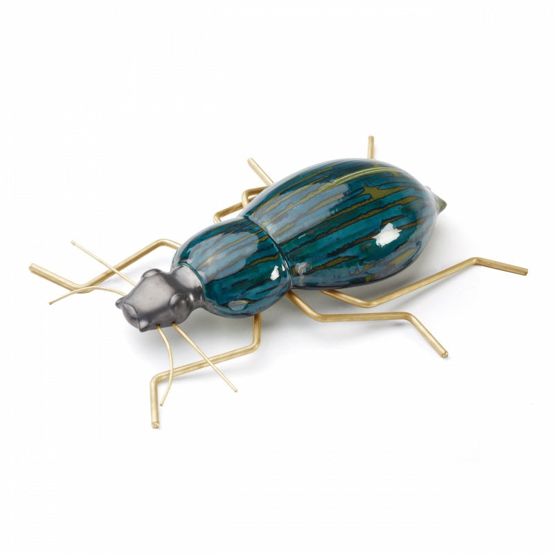 Käfer aus Keramik und Messing in dunkelblau und grün