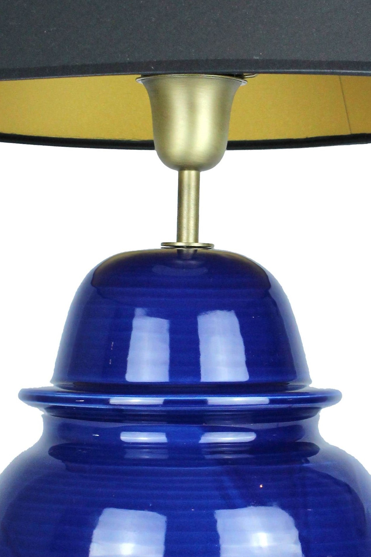 blau Keramikvase mit Messingfassung und goldenem Schirm