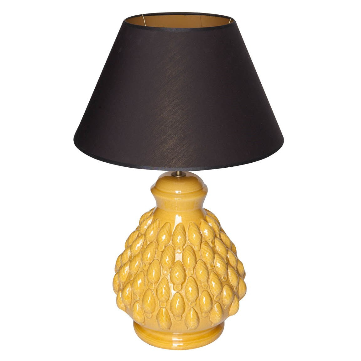 gelbe Lampe aus Keramik mit Lampenschirm
