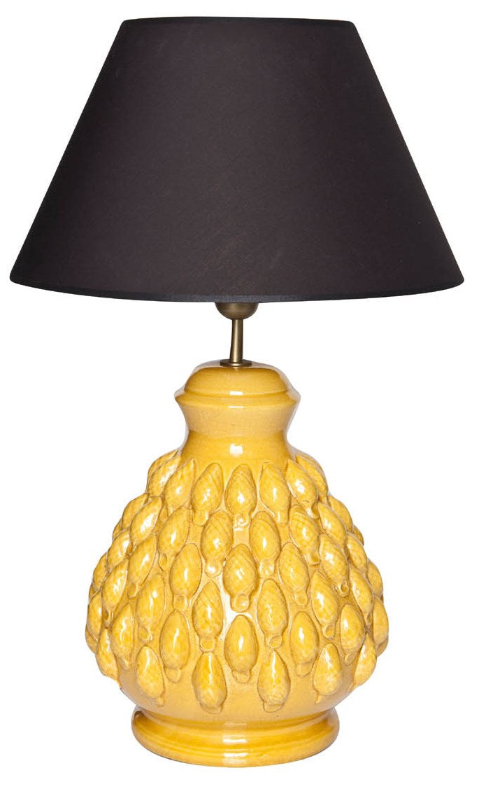 gelbe Keramiklampe mit schwarzem Lampenschirm