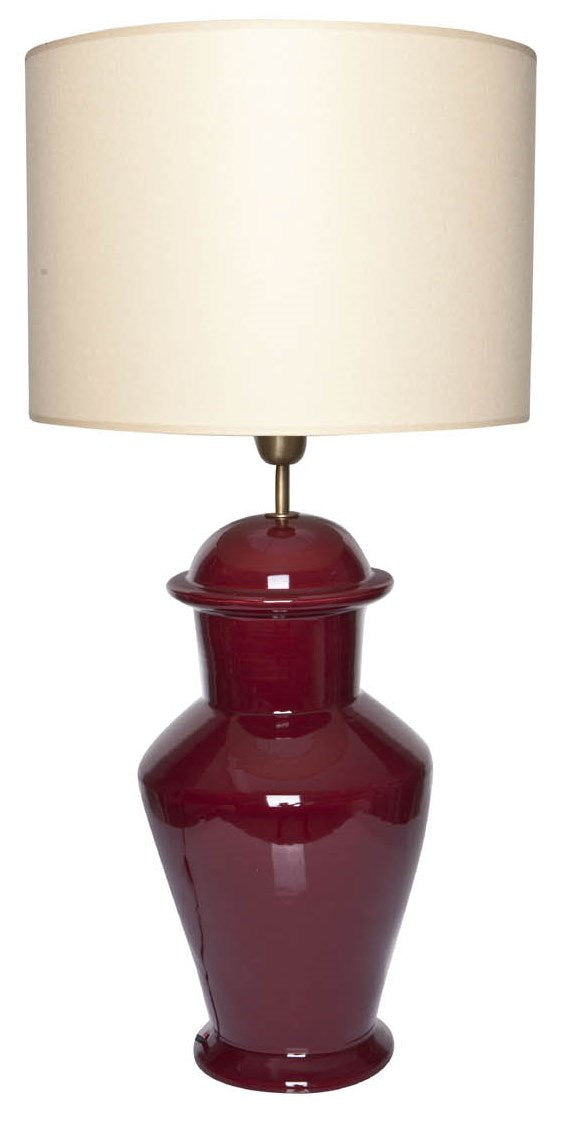 rote Lampe aus Keramik mit Lampenschirm
