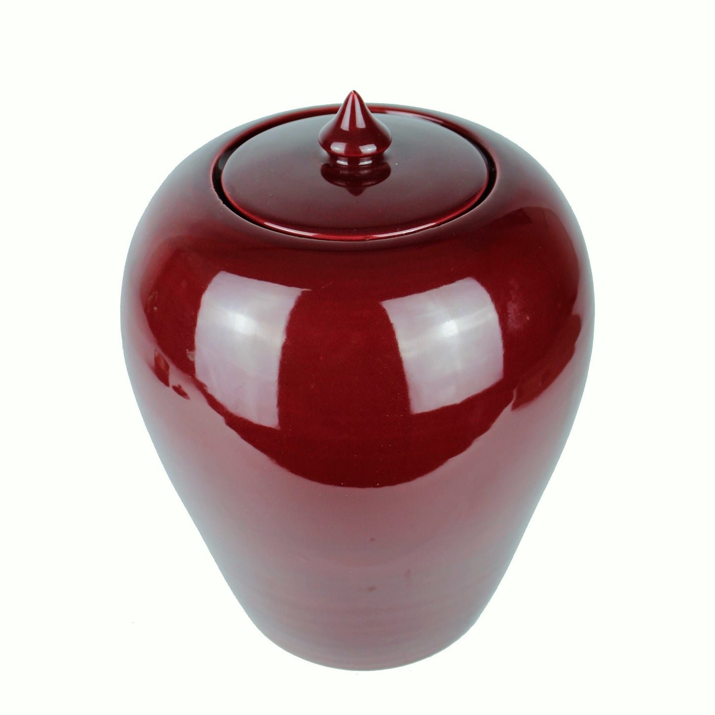 rote Vase aus Keramik mit Deckel