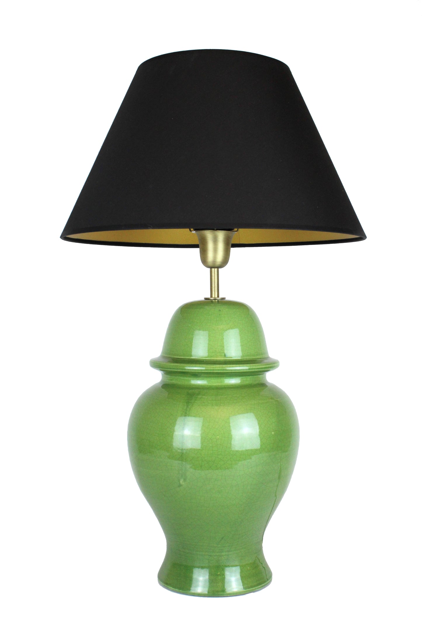 leuchtend grün Keramilklampe mit schwarzem Lampenschirm