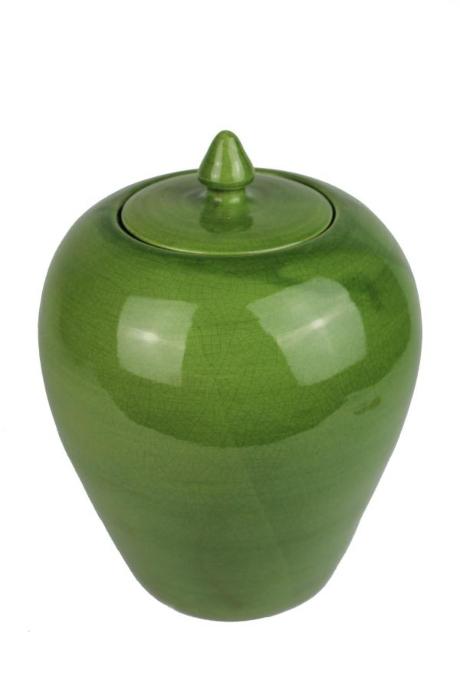 grüne Vase aus Keramik mit Deckel