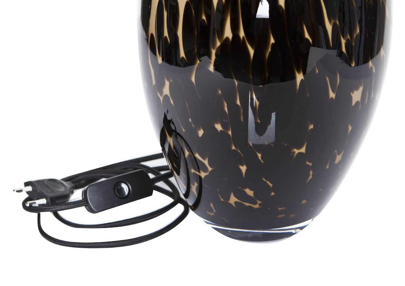 Glaslampe braun handgemacht mit schwarzem Kabel als Tischlampe zur Wohnzimmerbeleuchtung