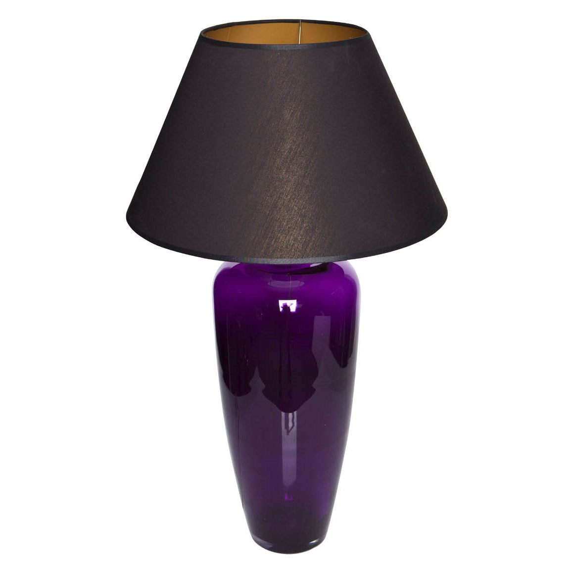 violette Tischlampe aus Glas mit Lampenschirm aus Stoff