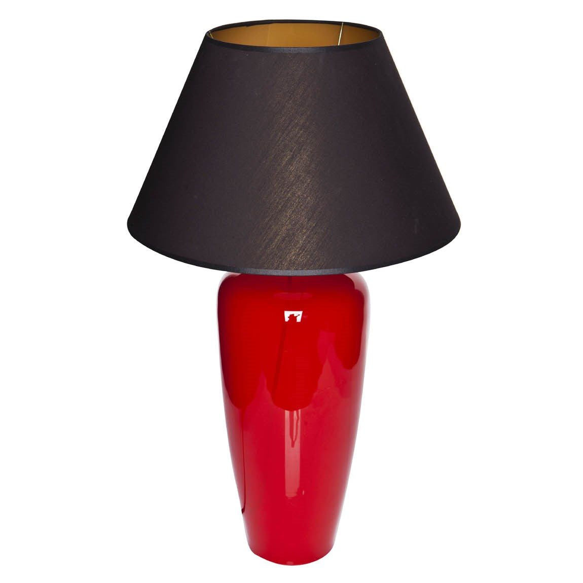 schmale Tischlampe in rotem Glas mit Schirm schwarz innen gold