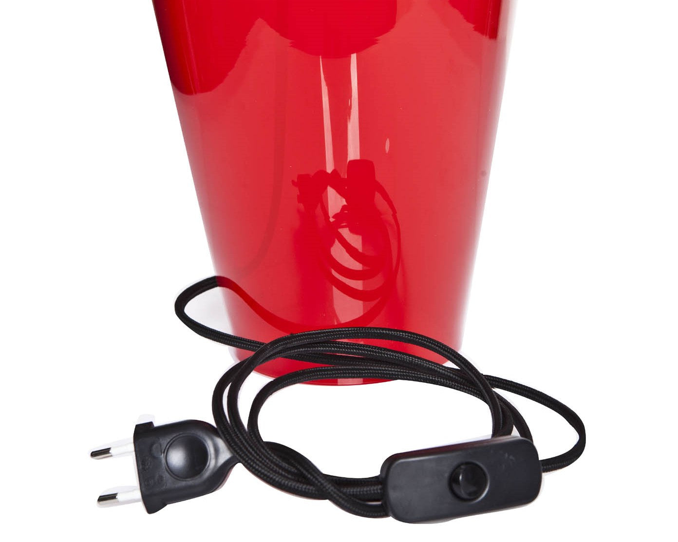 schwarzes Kabel für rote Tischlampe aus Glas