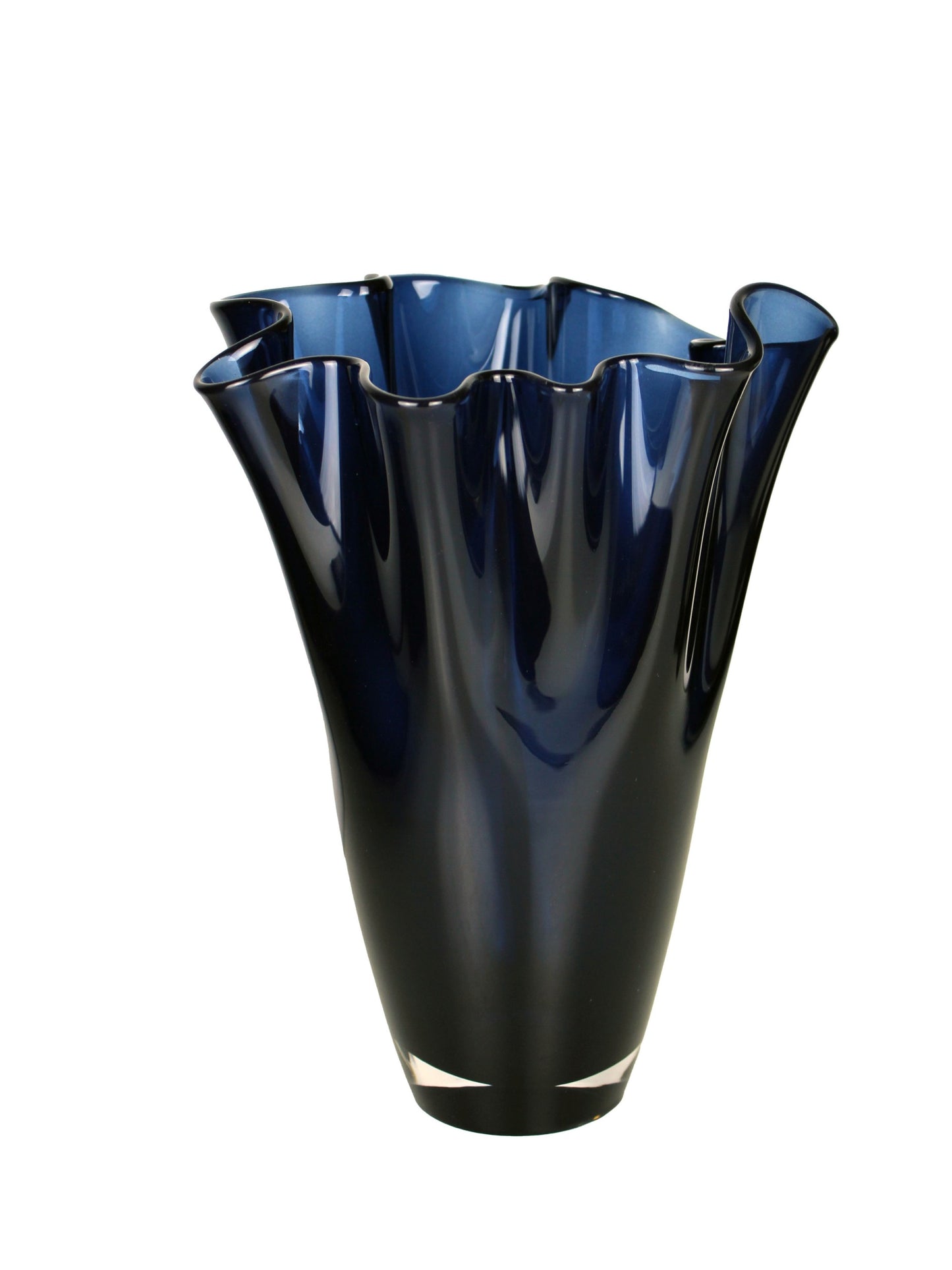 Dunkelblaue Glasvase rund gewellt für einzelne Blumen und Sträuße