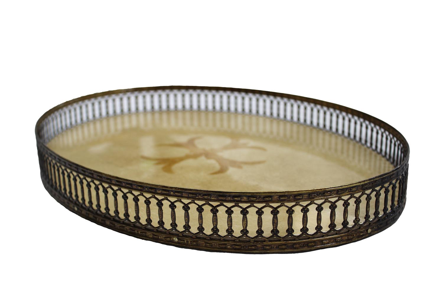 Tablett oval handbemalt mit Motiv in creme