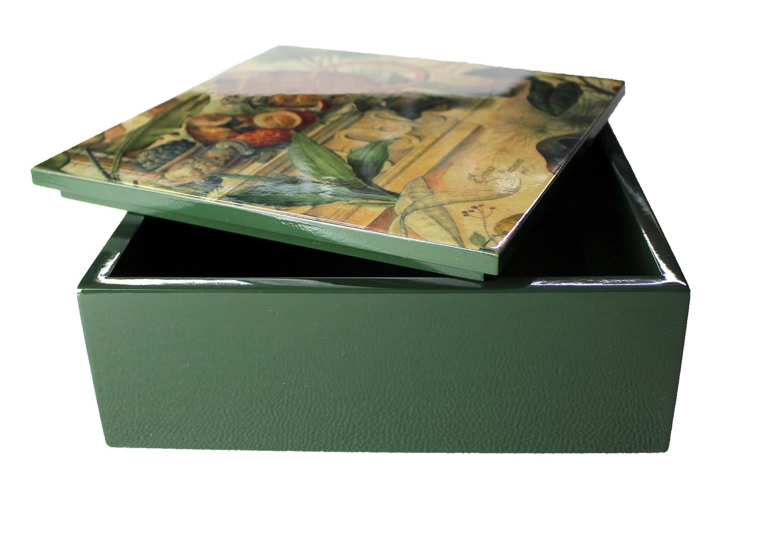 Box mit abnehmbarem Deckel mit Bild auf Deckel alte Zeichnung