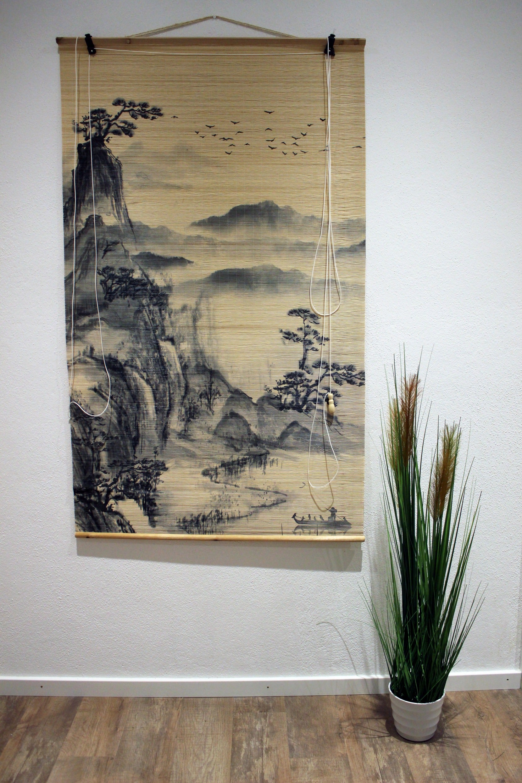 Wandbehang aus Bambus handbemalt mit japanischer Landschaft  als Jalousie 