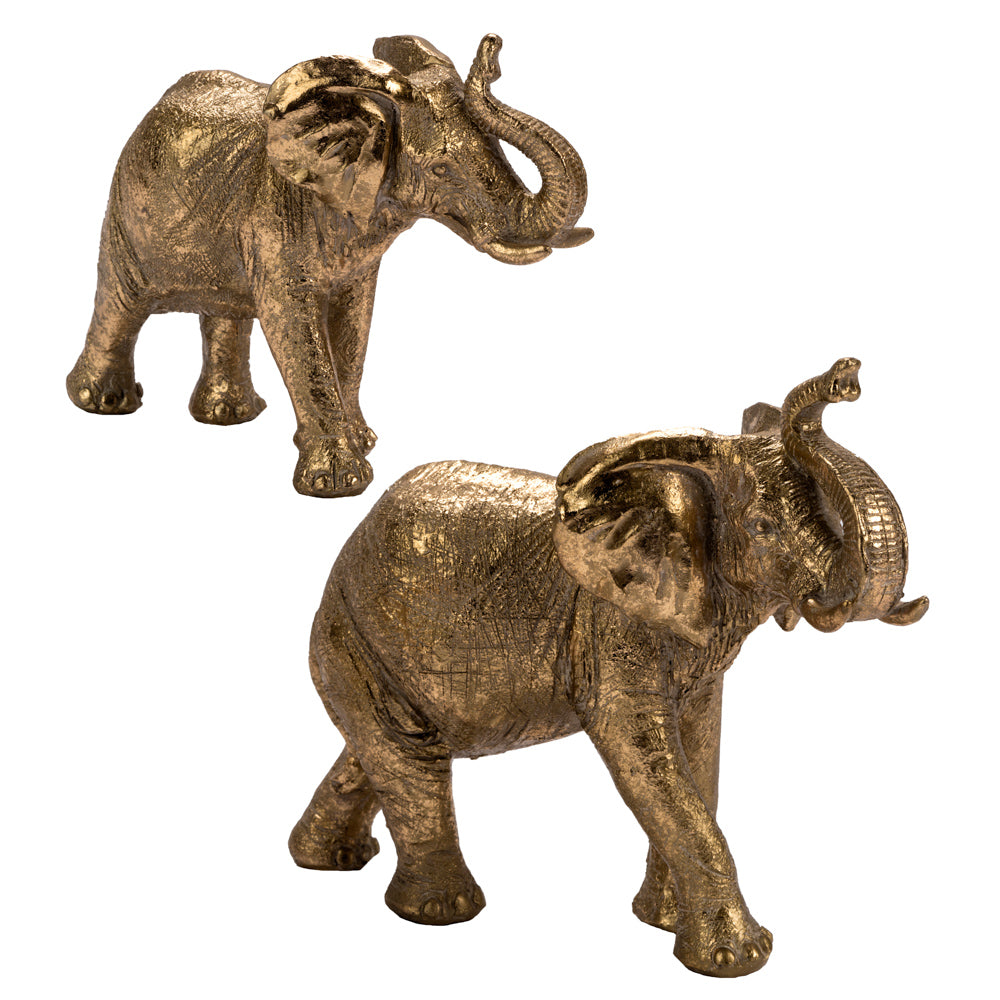 großer und kleiner goldener Elefant in gold als Tischdeko