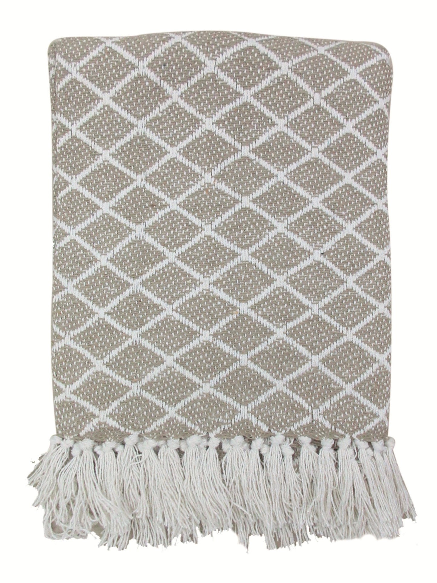 Decke aus Baumwolle mit weiß beigem Rautenmuster
