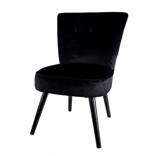 Sessel in Samtstoff schwarz glänzend mit Knöpfen als Cocktailsessel