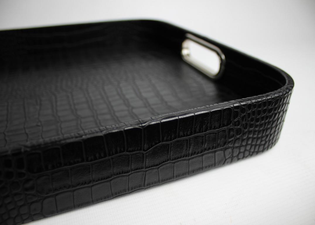 Signature tray with handles faux leather reptile