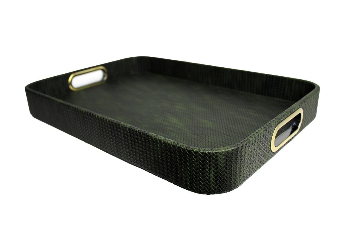 Signature tray with handles faux leather reptile