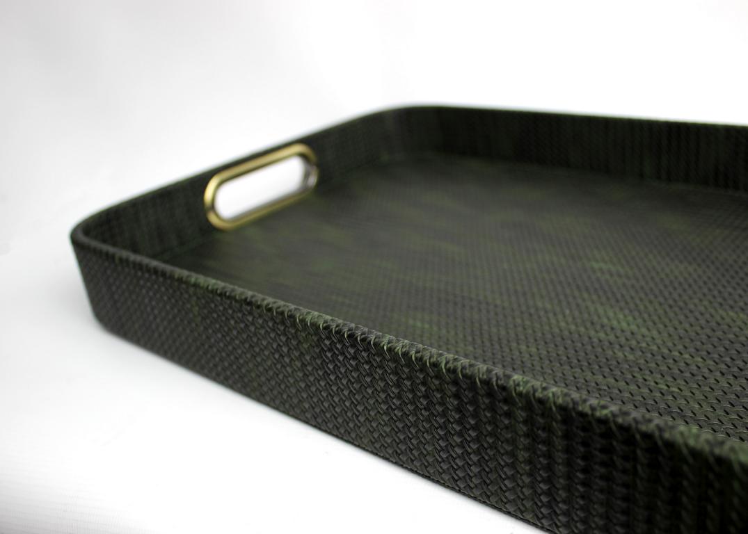 Signature tray with handles faux leather reptile