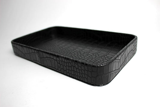 Vanity Tablett abgerundet mit Rand in Krokoleder schwarz