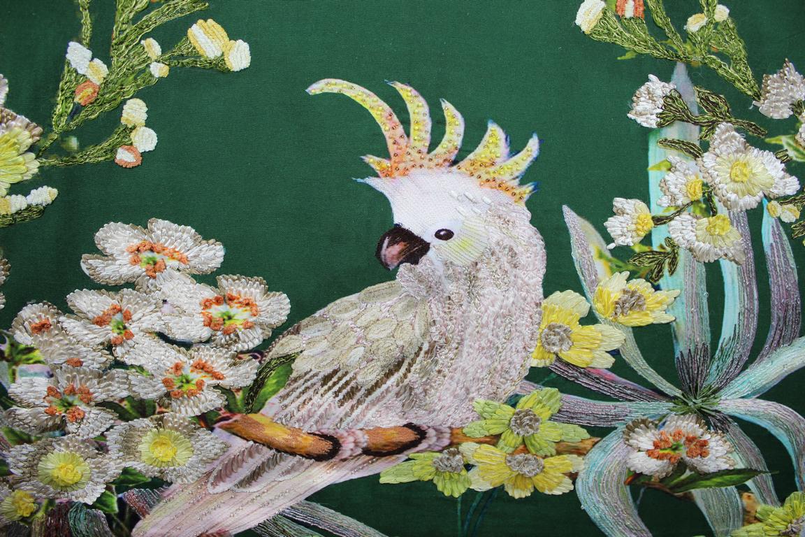handgemachter Wandbehang mit Kakadu tropischem Motiv