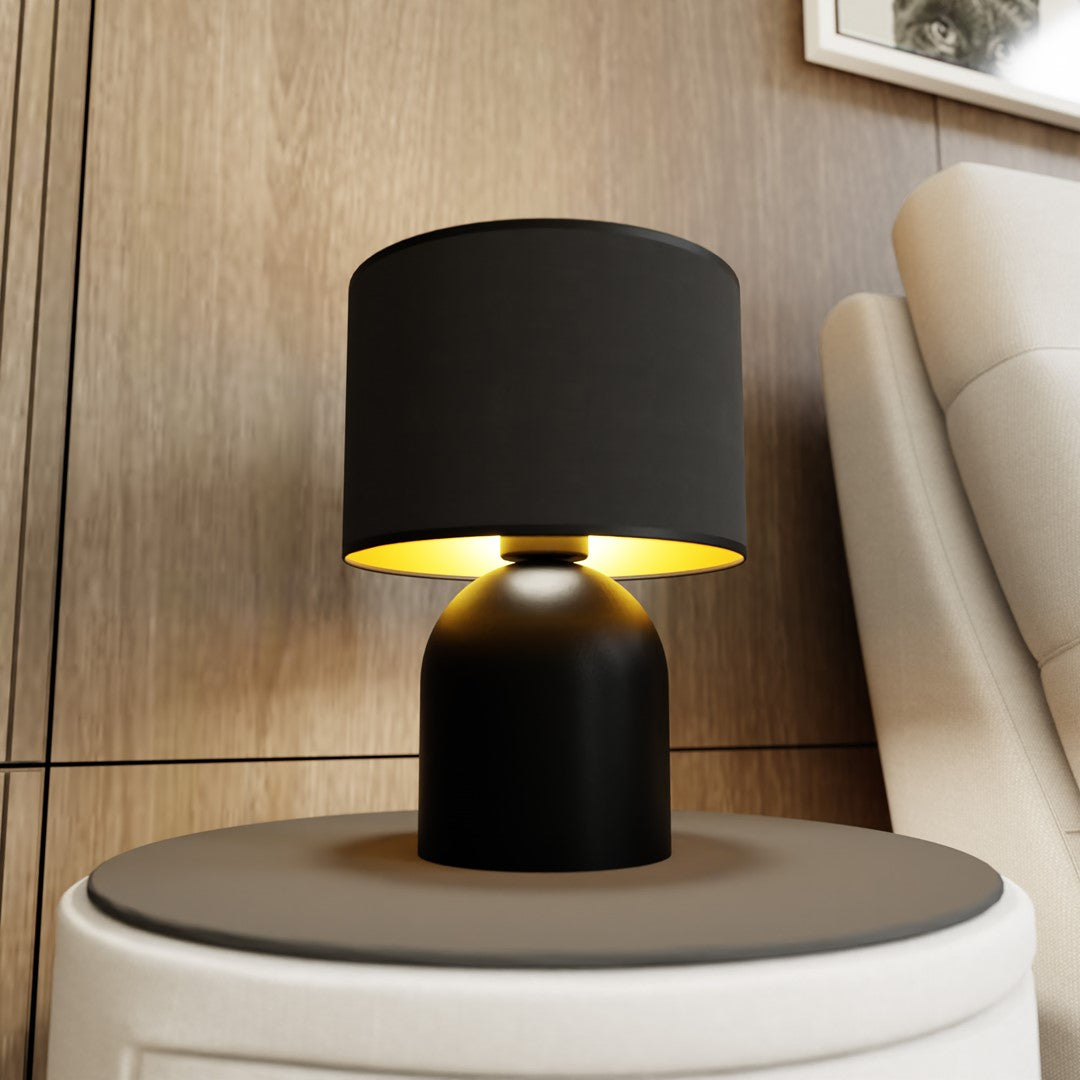 Tischlampe rund Metall schwarz gold Lampe