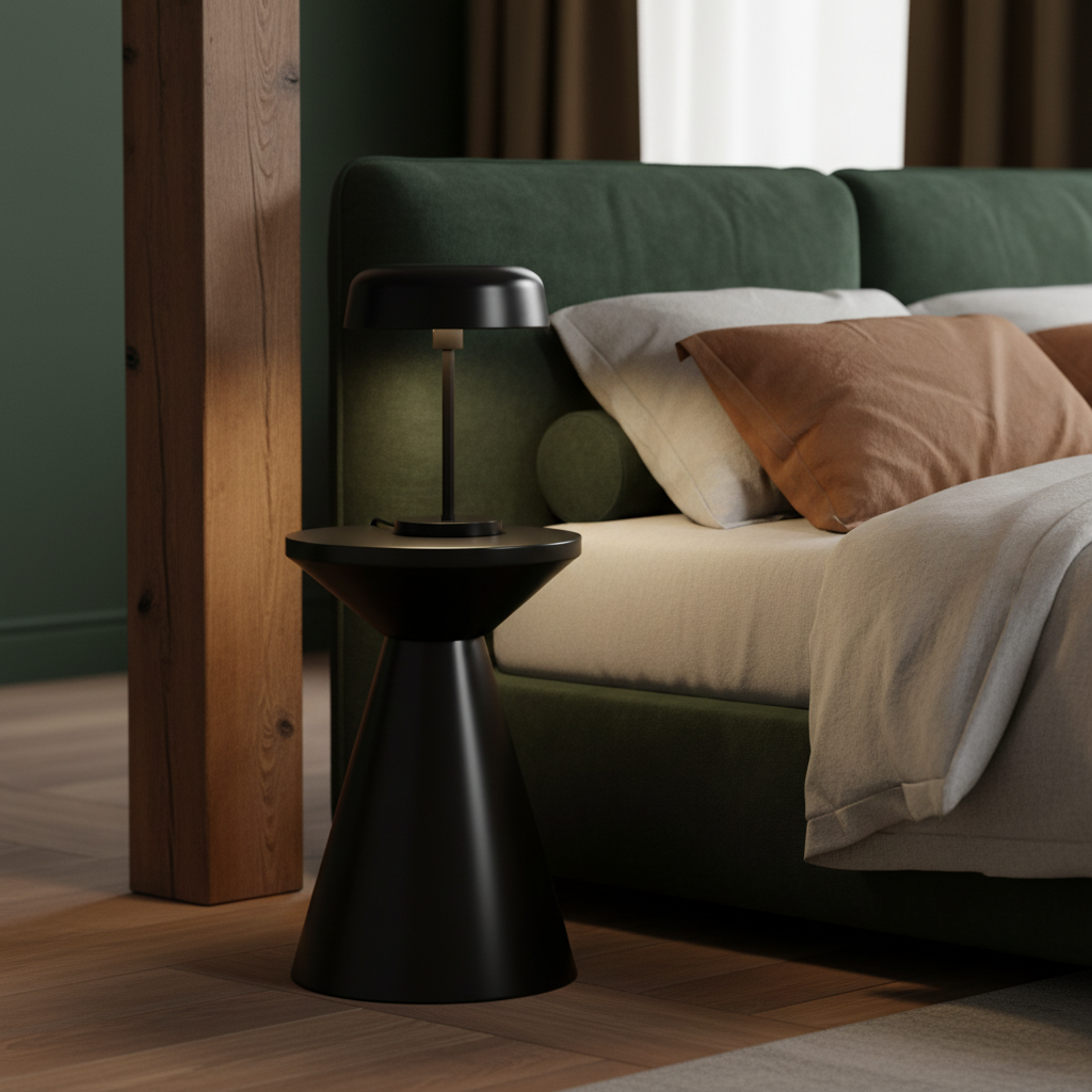 Beistelltisch schwarz rund Metall konisch