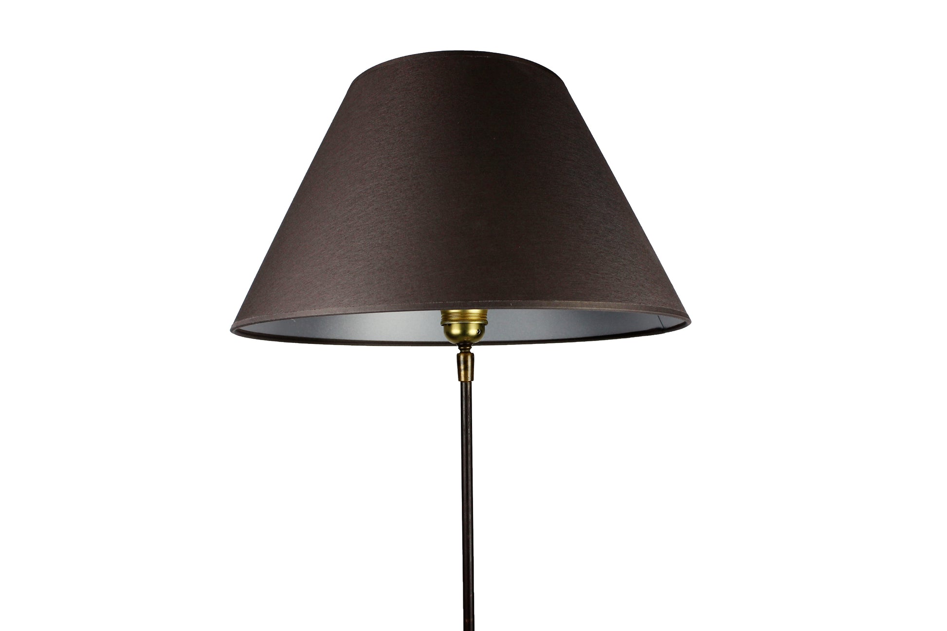 Lampe Metall mit gold und dunkelgrauem Stoffschirm