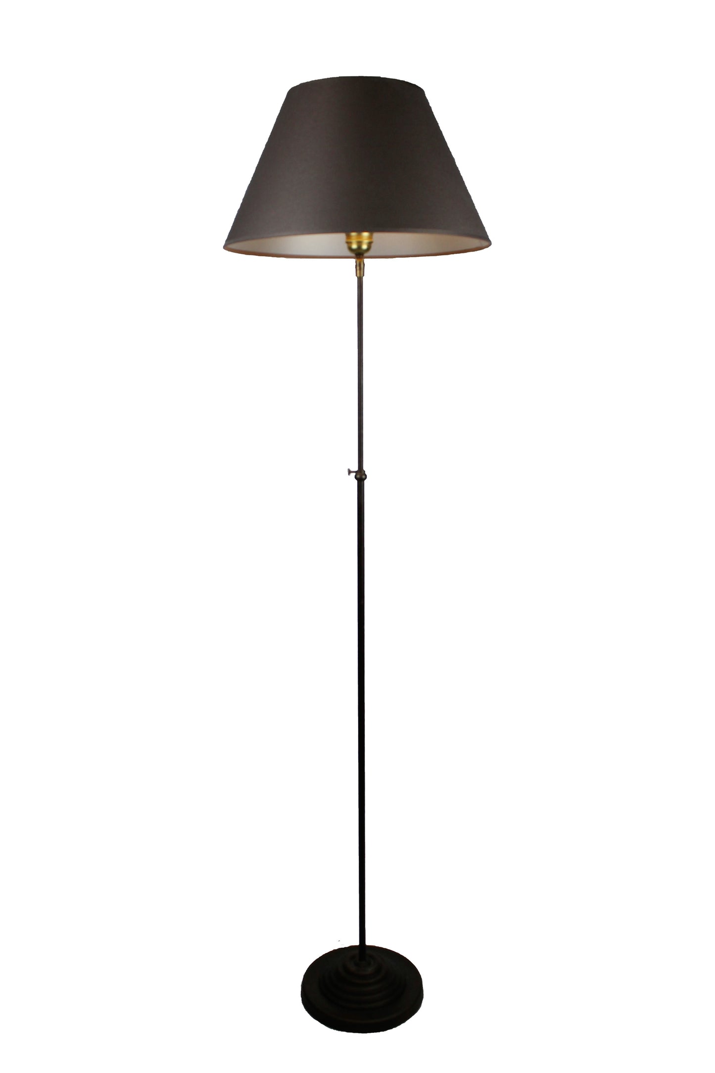 Stehlampe Metall dunkelbraun mit konischem Schirm aus Stoff dunkelgrau