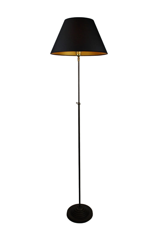 Stehlampe Metall dunkelbraun mit konischem Schirm schwarz innen gold