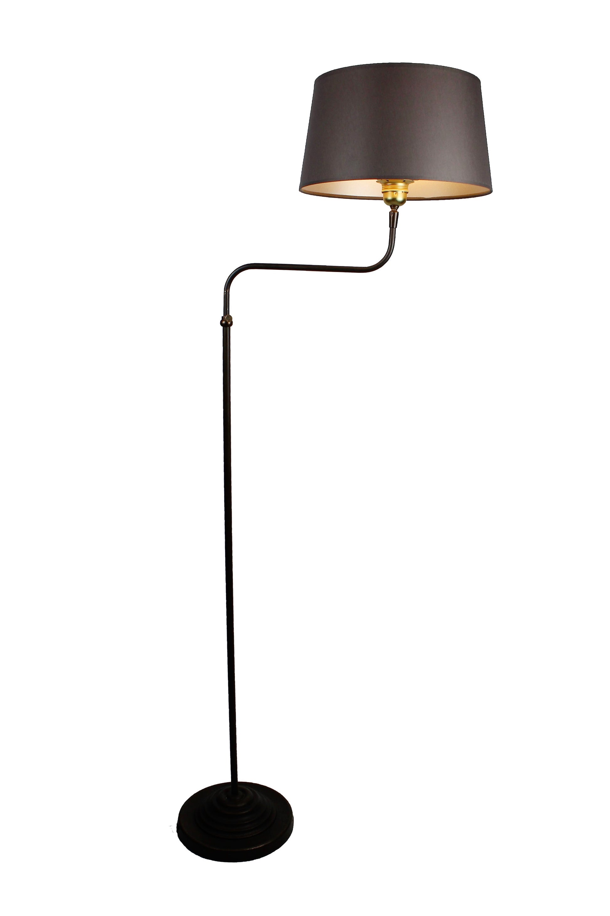 Stehlampe höhenverstellbar in Metall dunkelbraun mit Lampenschirm grau