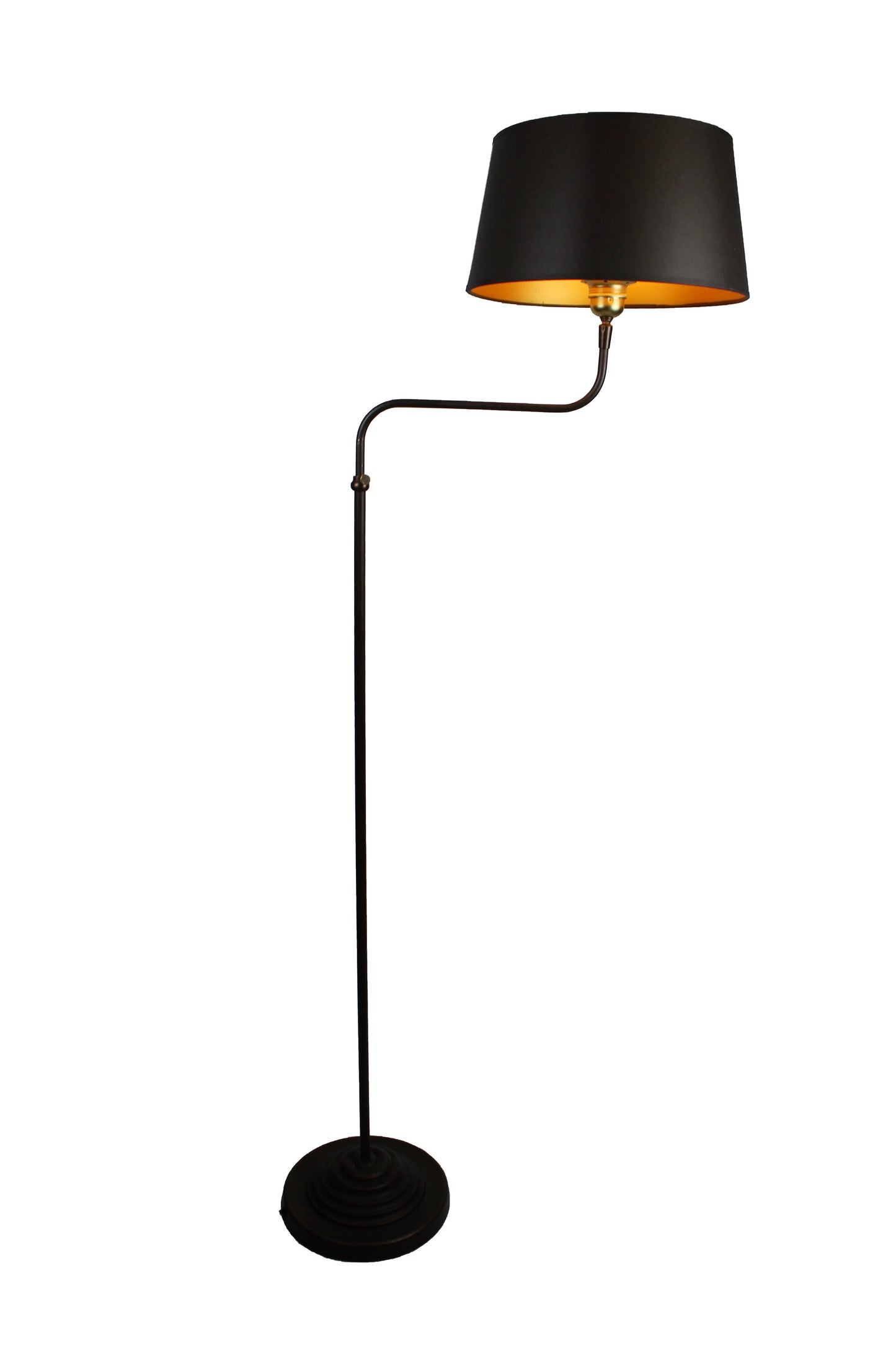 Stehlampe aus Eisen dunkelbraun mit schwarzem Schirm innen gold
