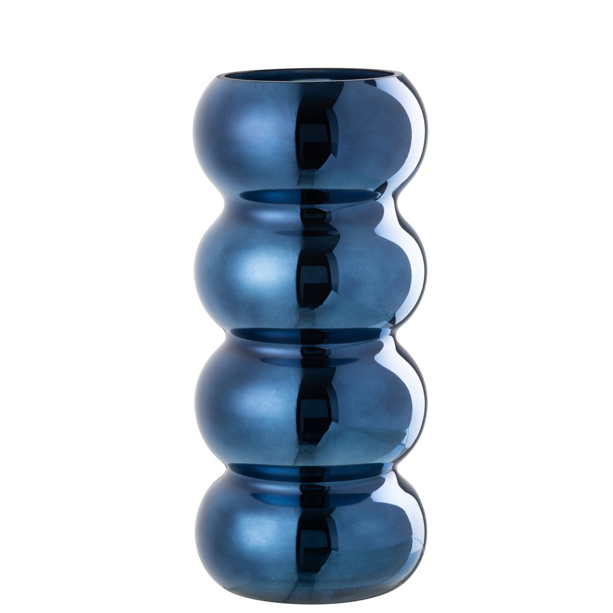 Vase de table en verre bleu, 30 cm de diamètre.