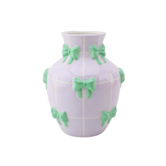 Vase Schleifen Keramik grün lila 14x14x19 cm 3D-Optik