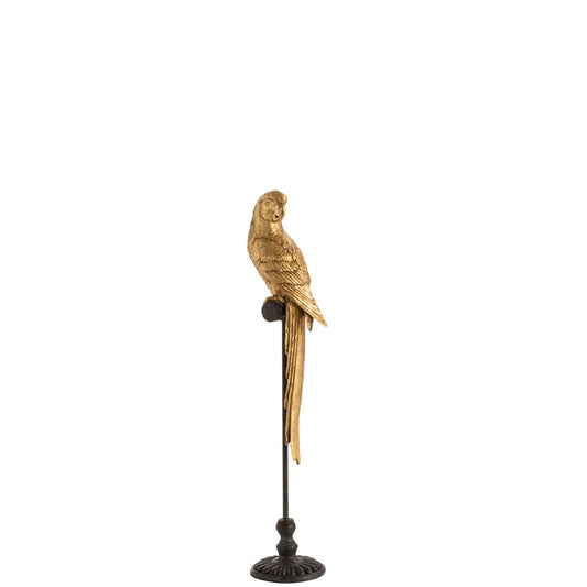 Goldfarbene Papageienfigur auf braunem Stab, 65 cm hoch