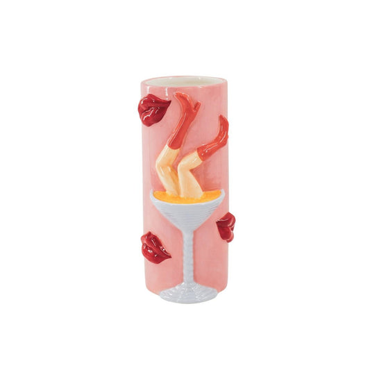 Flower vase, cocktail vase made of ceramic, pink/red, 28 cm