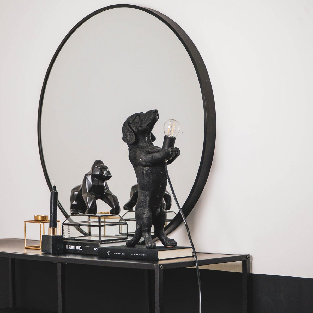 Tischlampe Dackellampe Polyresin Schwarz E14 10x15x38cm